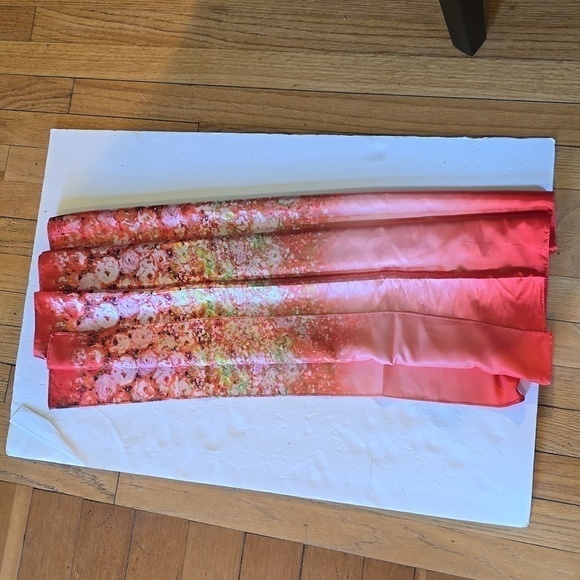 Womens SILK Vibrant Floral SALMON Coral Orange Luxury Silk Wrap SCARF LARGE - Picture 3 of 6